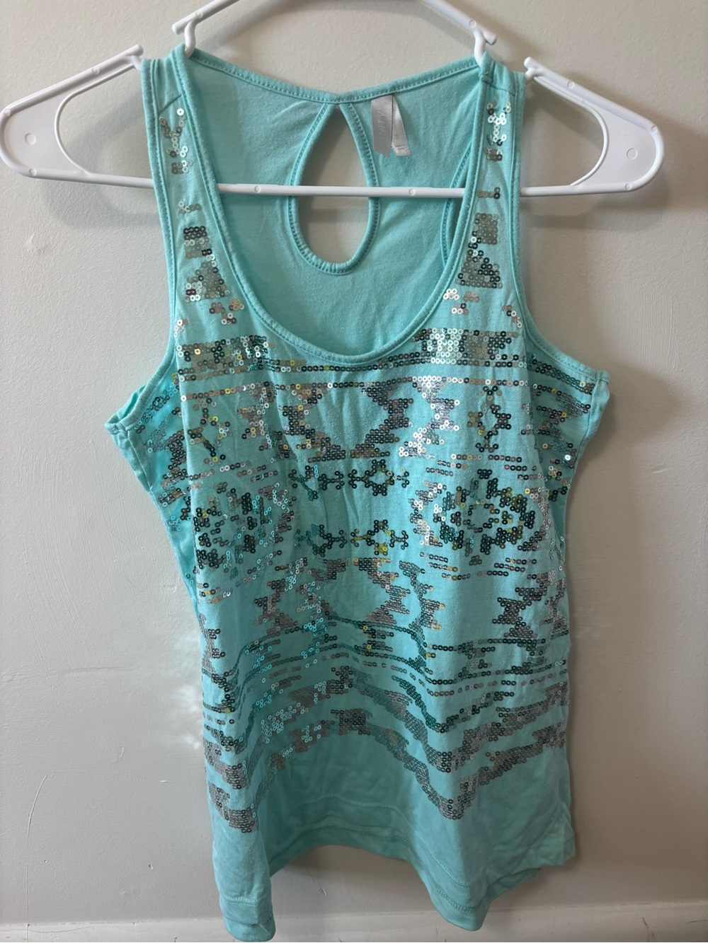 Sequin-Embellished Aqua Tank Top - Women Vanity Retro